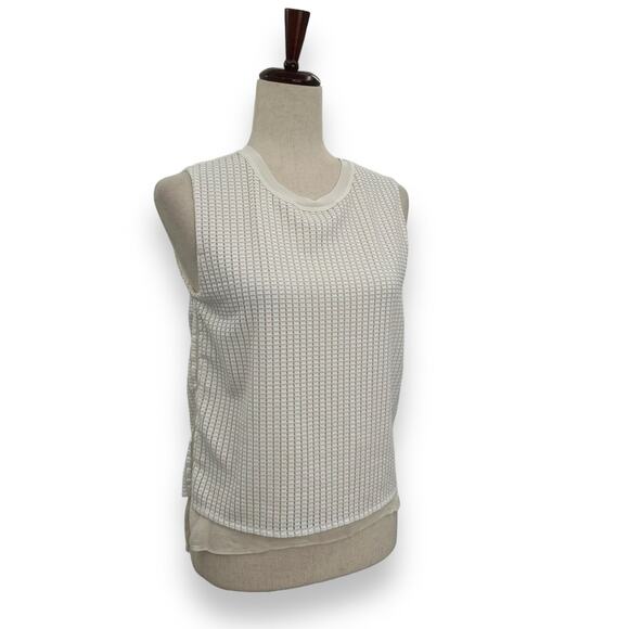 Vince White Textured Blouse Size Small Faux Layered Overlay Cream Ivory Top EUC - Picture 2 of 10